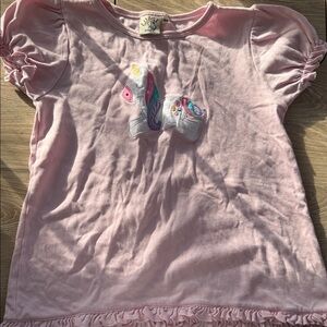Pink Ruffled Kids Tee with Unicorn Embroidery